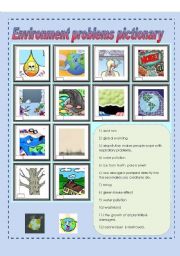 English Worksheet: ENVIRONMENT PROBLEMS PICTIONARY