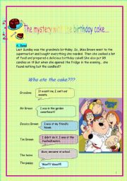 English Worksheet: Who ate the cake??