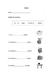 English Worksheet: preposition mini quiz