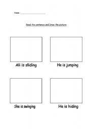 English Worksheet: read and draw the action ,,on the playground