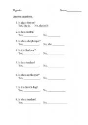 English worksheet: Yes,no answers