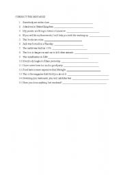 English worksheet: correct the mistakes