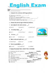 English Worksheet: tag questions,adjective or adverb, casual and forma styles, and  Stare at Glance at Catch a glimpse of and Peer through.