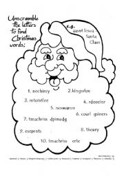 English Worksheet: Unscramble Xmas vocab with KEY