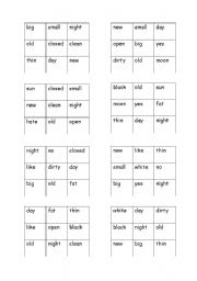 English worksheet: opposites bingo
