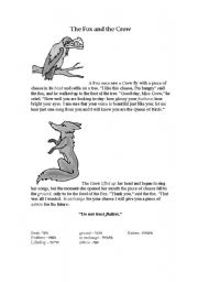 English Worksheet: the fox and the crow - fable