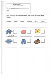 English worksheet: Listening about clothes