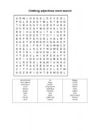 English worksheet: clothing adjectives word search