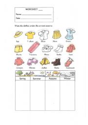 English Worksheet: The seasons and clothes