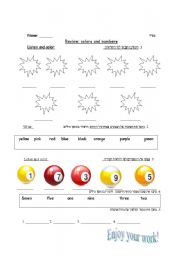 English Worksheet: numbers and colors
