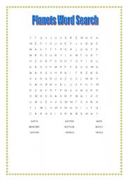 English Worksheet: planets word search