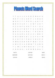 English Worksheet: planets word search