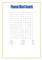 English worksheet: planets word search