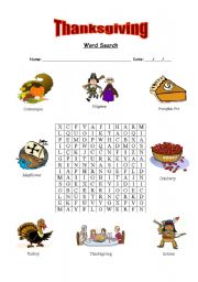 English worksheet: Thanksgiving word search