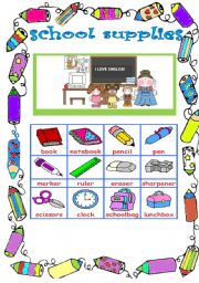 English Worksheet: SCHOOL SUPPLIES