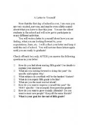 English Worksheet: 1st Day of School - Letter to Yourself