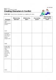 English worksheet: Creating Characters and Conflict