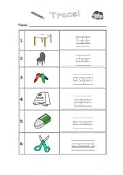 English Worksheet: classroom objects