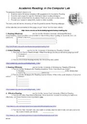 English Worksheet: Academic Reading in the Computer Lab