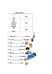 English Worksheet: Have and Has