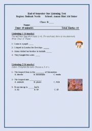 English worksheet: listening test
