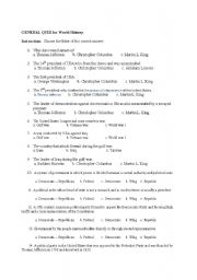 English Worksheet: General Quiz for World History