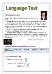 Language Test: (3 parts):Reading Comprehension/language:Grammar+Vocabulary/ Writing