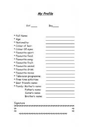 English worksheet: My Profile