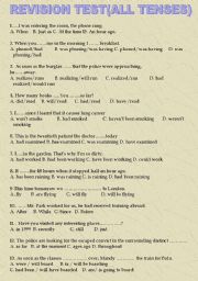 English Worksheet: ALL TENSES !!! ( REVISION TEST )