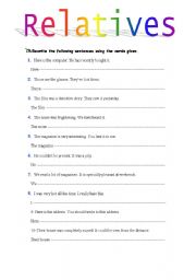 English Worksheet: RELATIVES