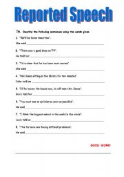 English Worksheet: REPORTED SPEECH