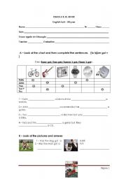 English worksheet: Test : verb have got, objects, animals and describing animals