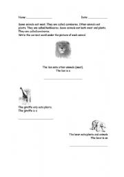 English worksheet: Animalss food