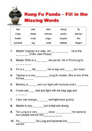 English Worksheet: Kung Fu Panda - Fill in the Missing Words