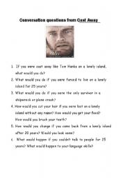 English Worksheet: Conversation questions from Cast Away