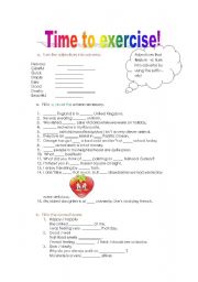 English worksheet: time to exercise (2pages)