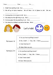English worksheet: to infinitive as adjective - I have something to eat/wear.