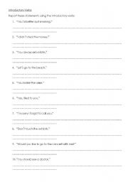English Worksheet: Introductory Verbs in Reported Speech