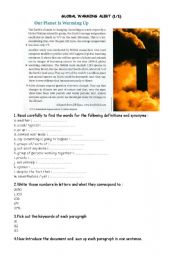 English Worksheet: Global warming alert - text+ activities+ keys (1/2)