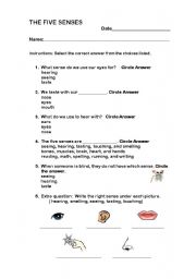 English Worksheet: Five senses quiz