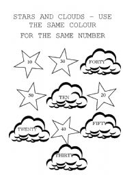 English worksheet: STARS AND COLOURS USE THE SAME COLOUR FOR THE SAME NUMBER