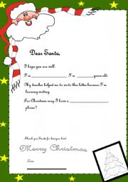 English Worksheet: LETTER TO SANTA-YOUNG LEARNERS