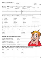 English Worksheet: Describing a person - test, revision exercises