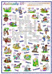 English Worksheet: Animals Crossword (1 of 2)