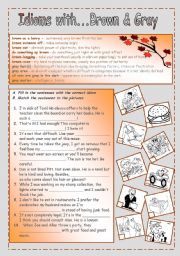 English Worksheet: Idioms with colors: BROWN & GRAY (+key)