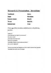English Worksheet: Research on Inventions