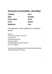 English worksheet: Research on Inventions