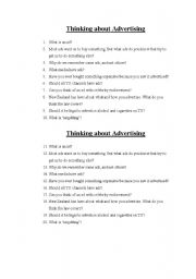 English Worksheet: Thinking about advertising