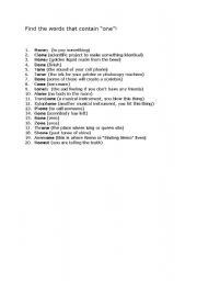 English Worksheet: Find the one words