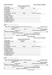 English worksheet: personal information sheet